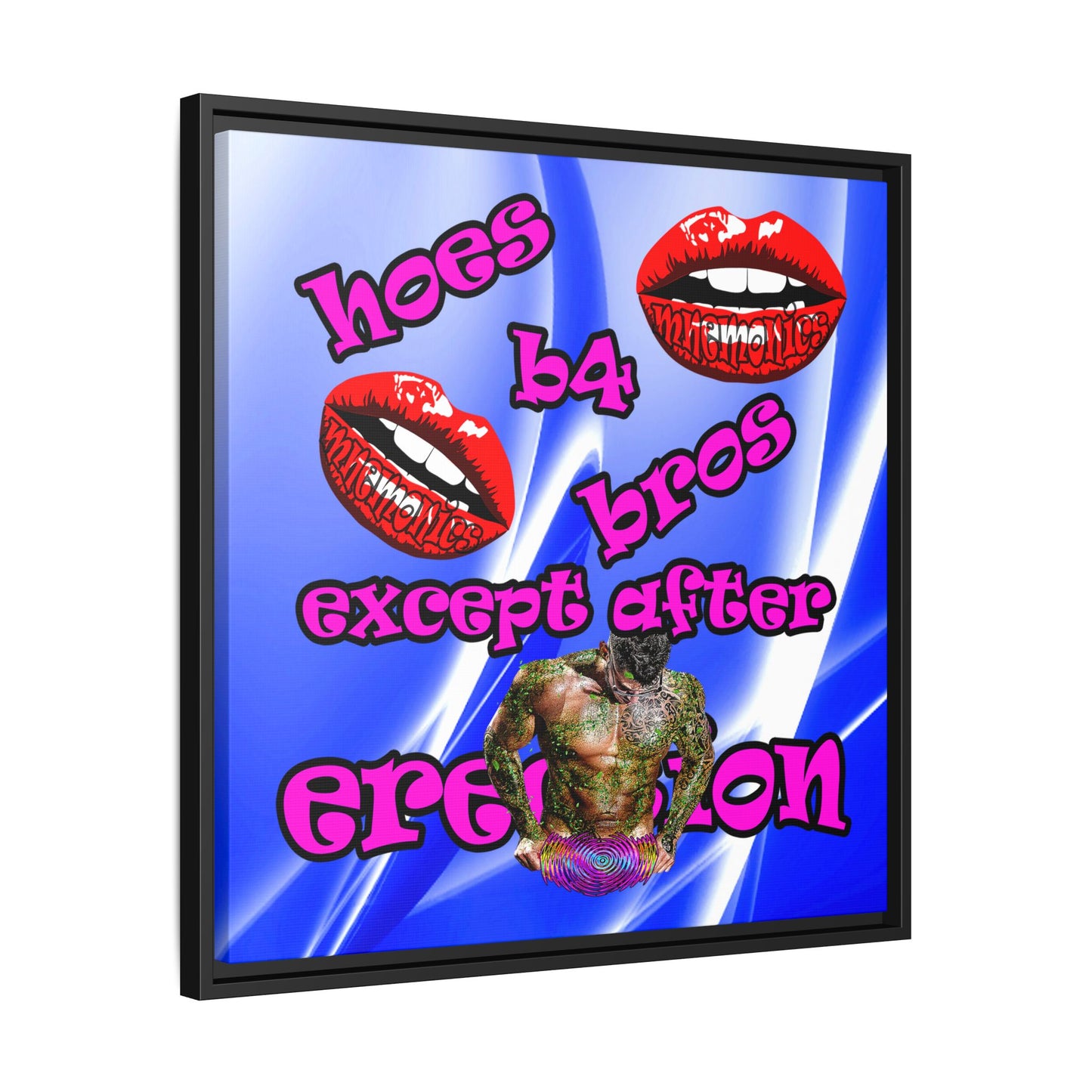 hoes b4 bros - framed canvas art (blue-white wave)