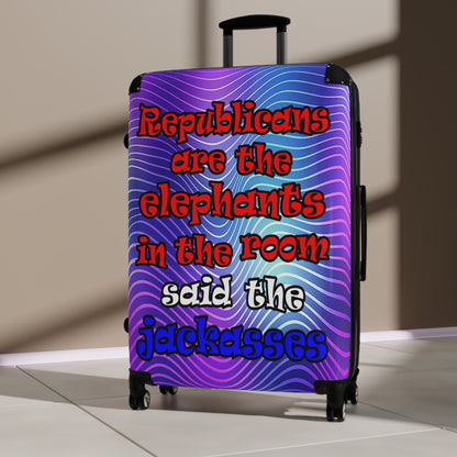 donkeys and elephants - Suitcase (purple wave)