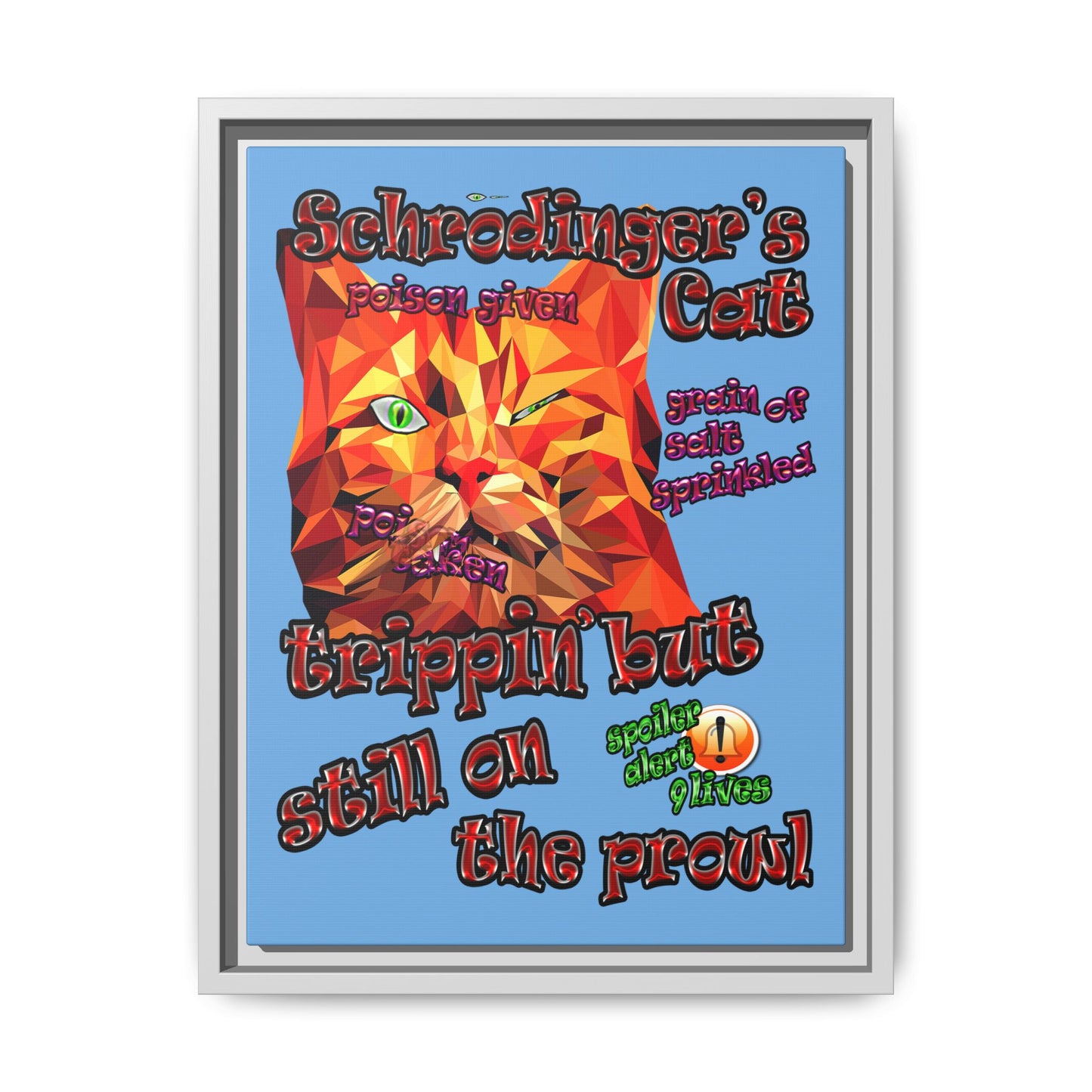 schrodinger's cat - framed canvas art (light blue)