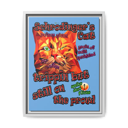 schrodinger's cat - framed canvas art (light blue)