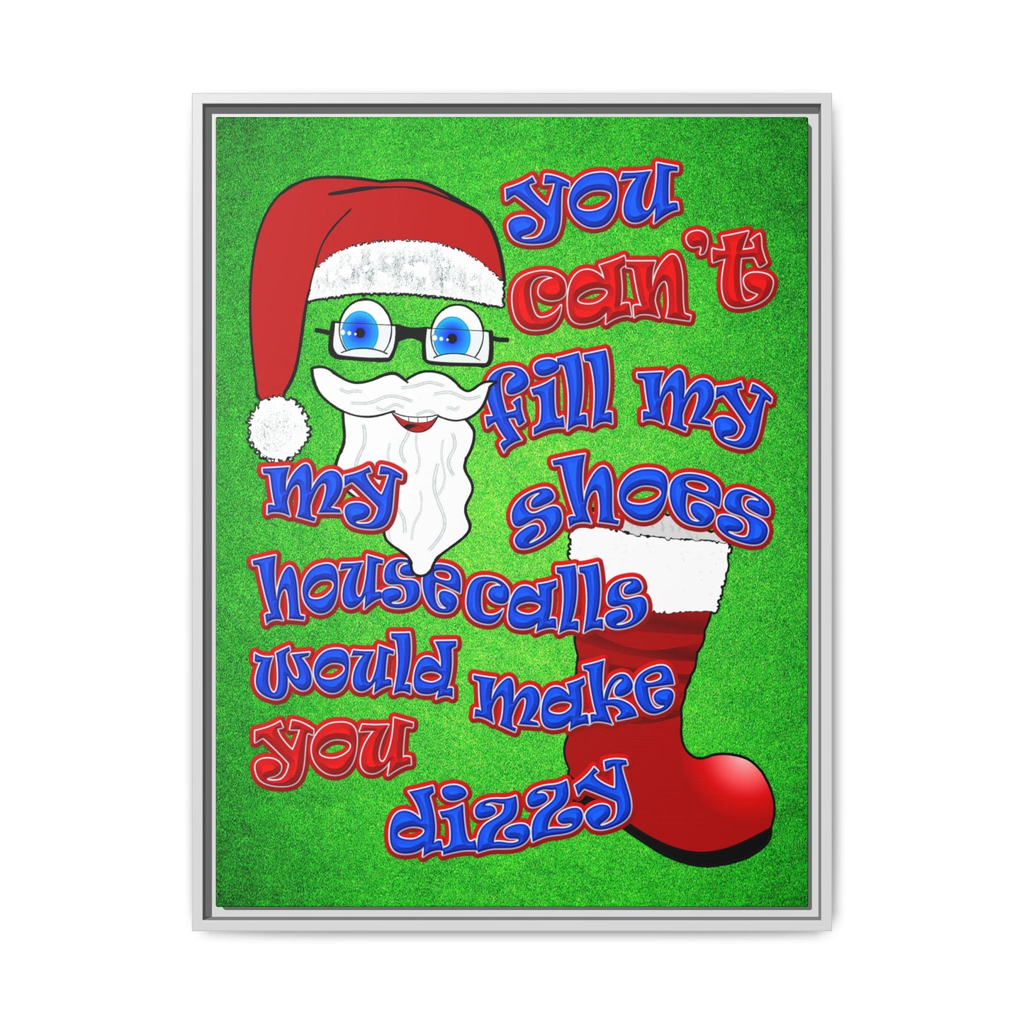 santa's shoes - framed canvas art (green turf)