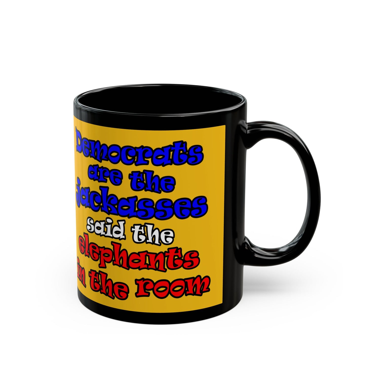 donkeys and elephants - Black Mug (yellow)