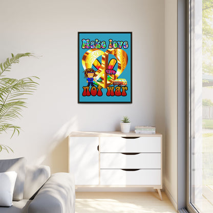 love peace - framed canvas art (turquoise)