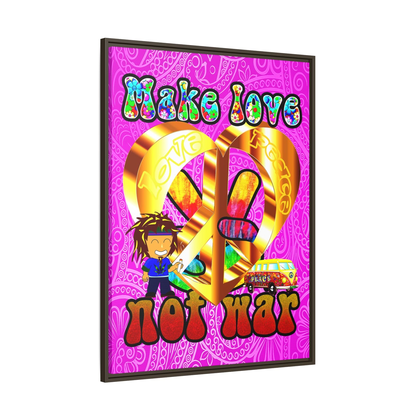 love peace - framed canvas art (pink swirl)