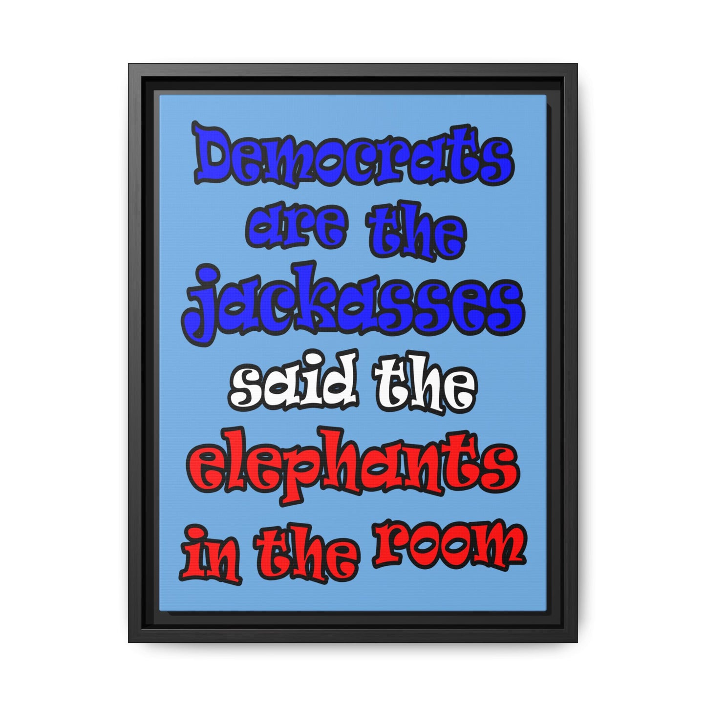 donkeys and elephants - framed canvas art (light blue)