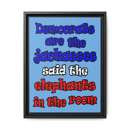 donkeys and elephants - framed canvas art (light blue)