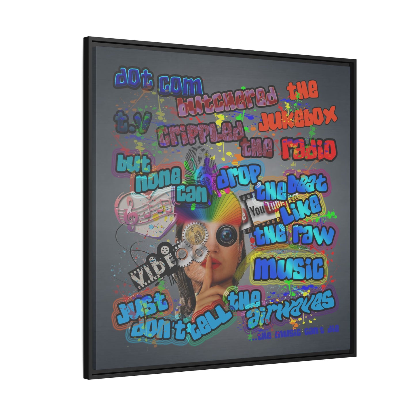 drop the beat - framed canvas art (grey-light grey)