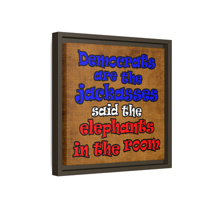 donkeys and elephants - framed canvas art (brown papyrus)