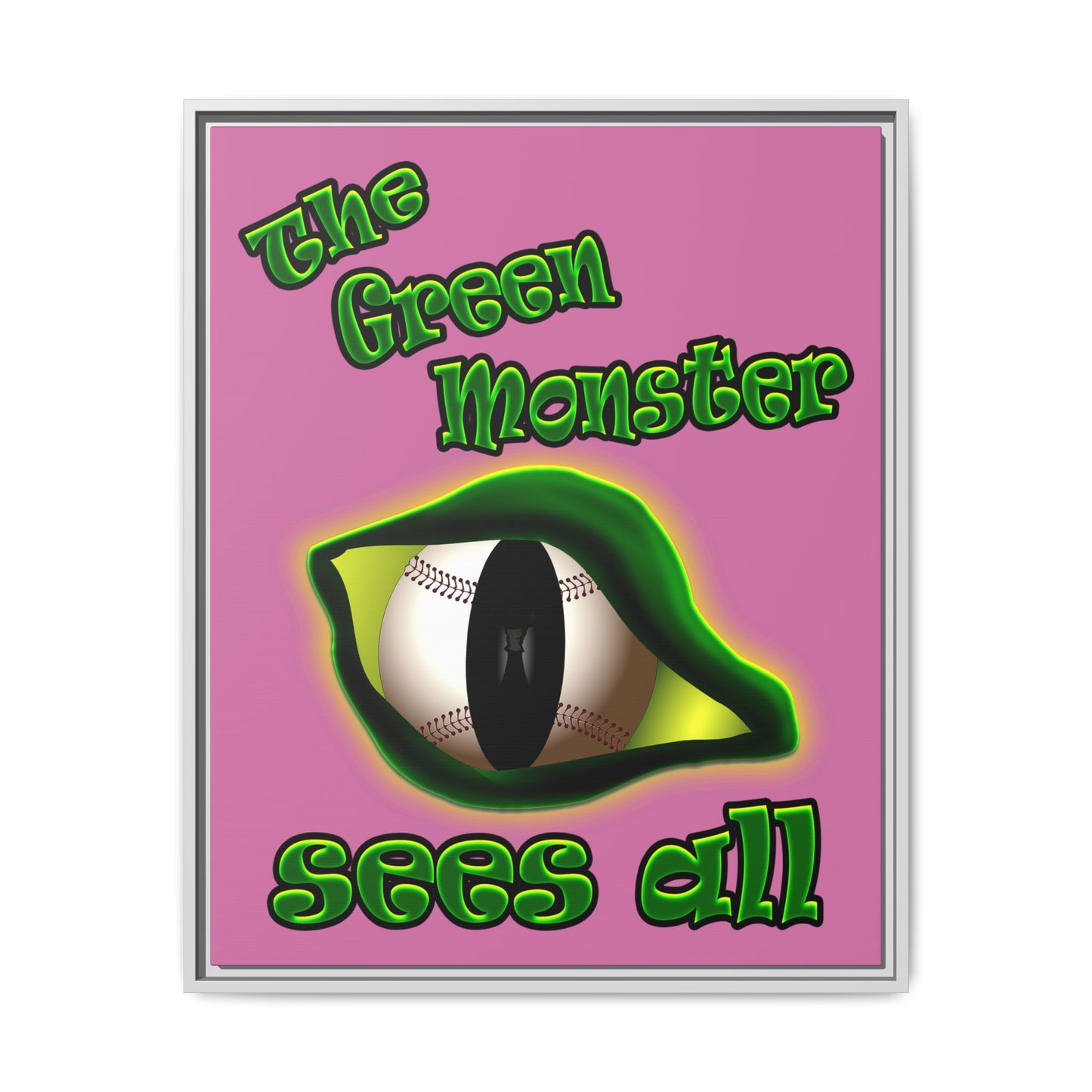 green monster - framed canvas art (light pink)