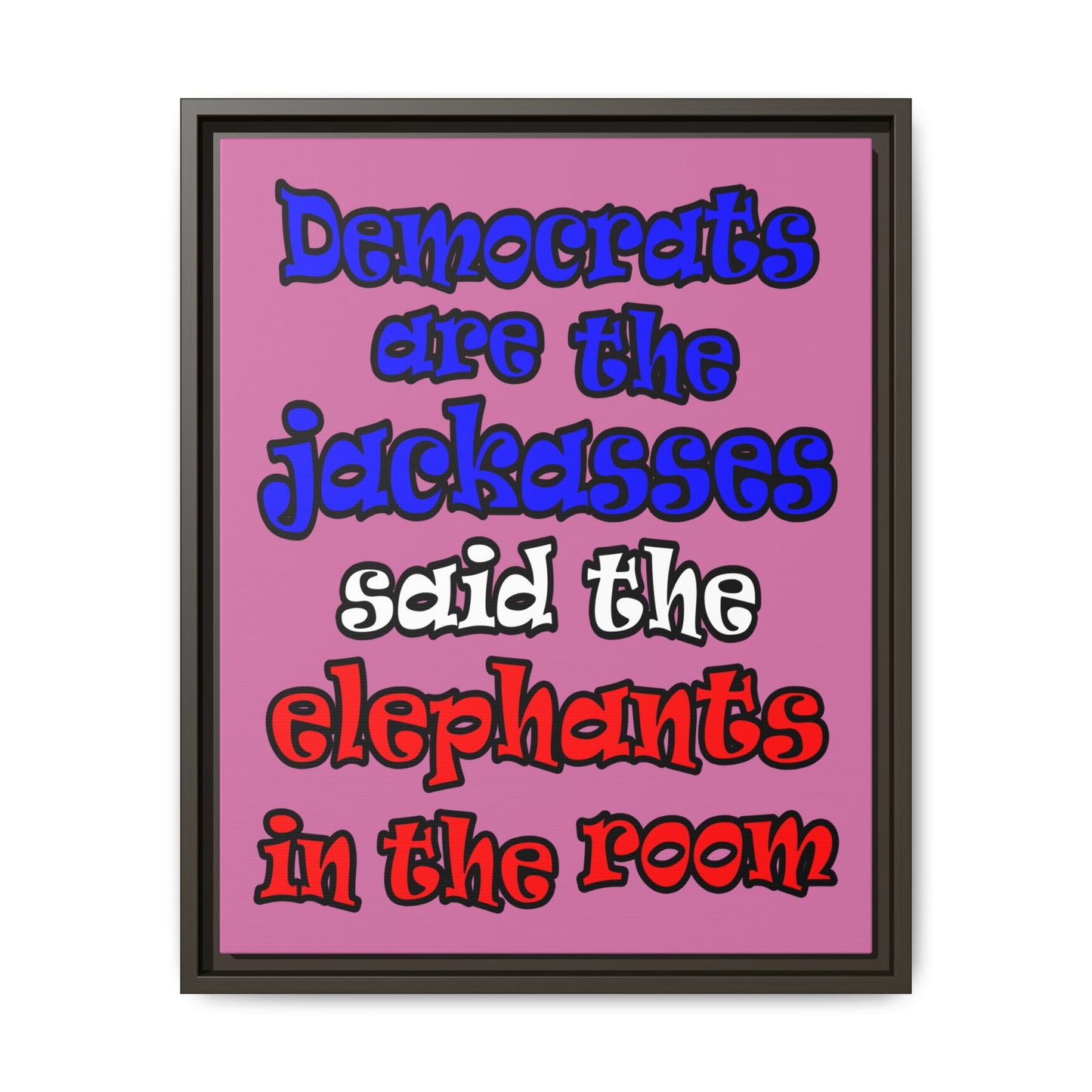 donkeys and elephants - framed canvas art (light pink)