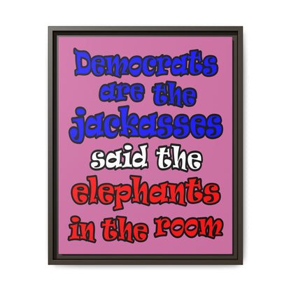 donkeys and elephants - framed canvas art (light pink)