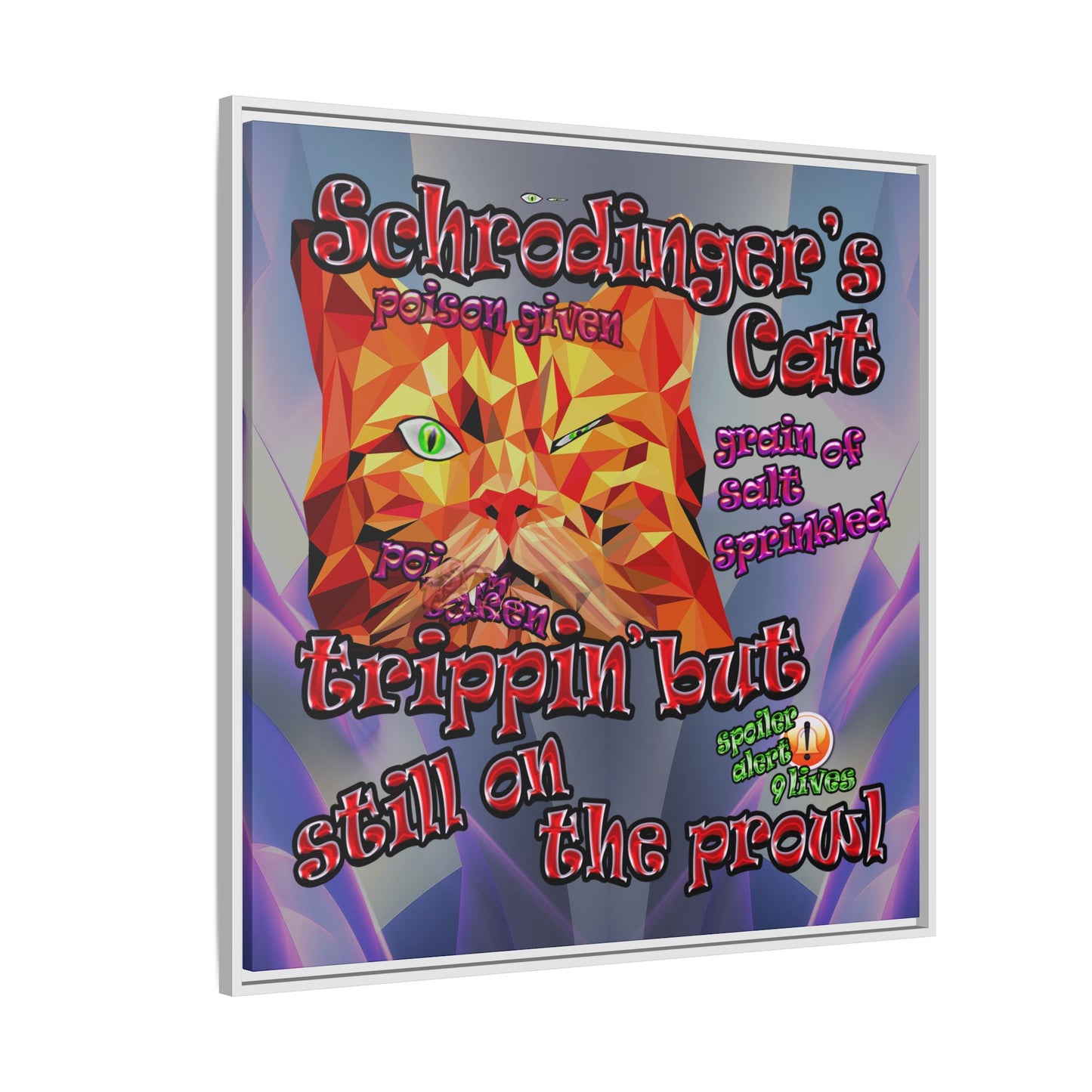 schrodinger's cat - framed canvas art (grey-pink wave)