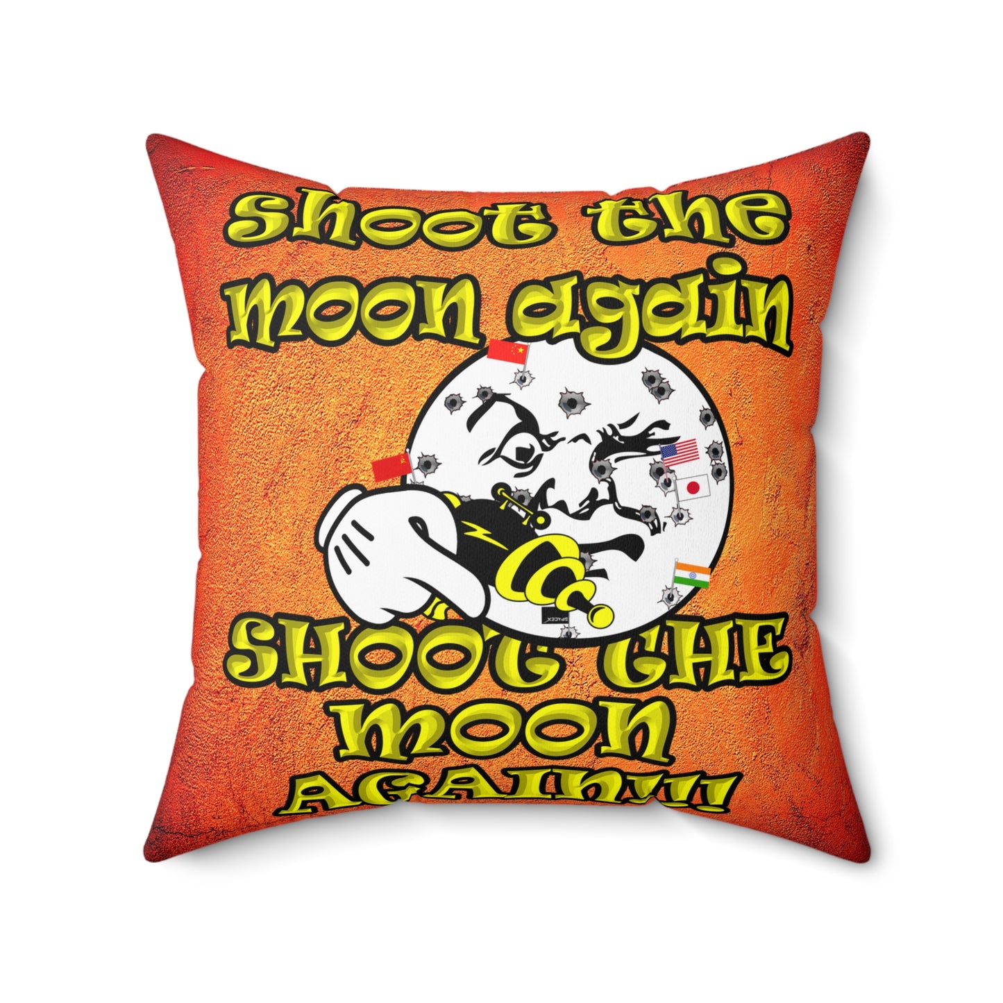 shoot the moon again - Spun Polyester Square Pillow - (burnt orange)