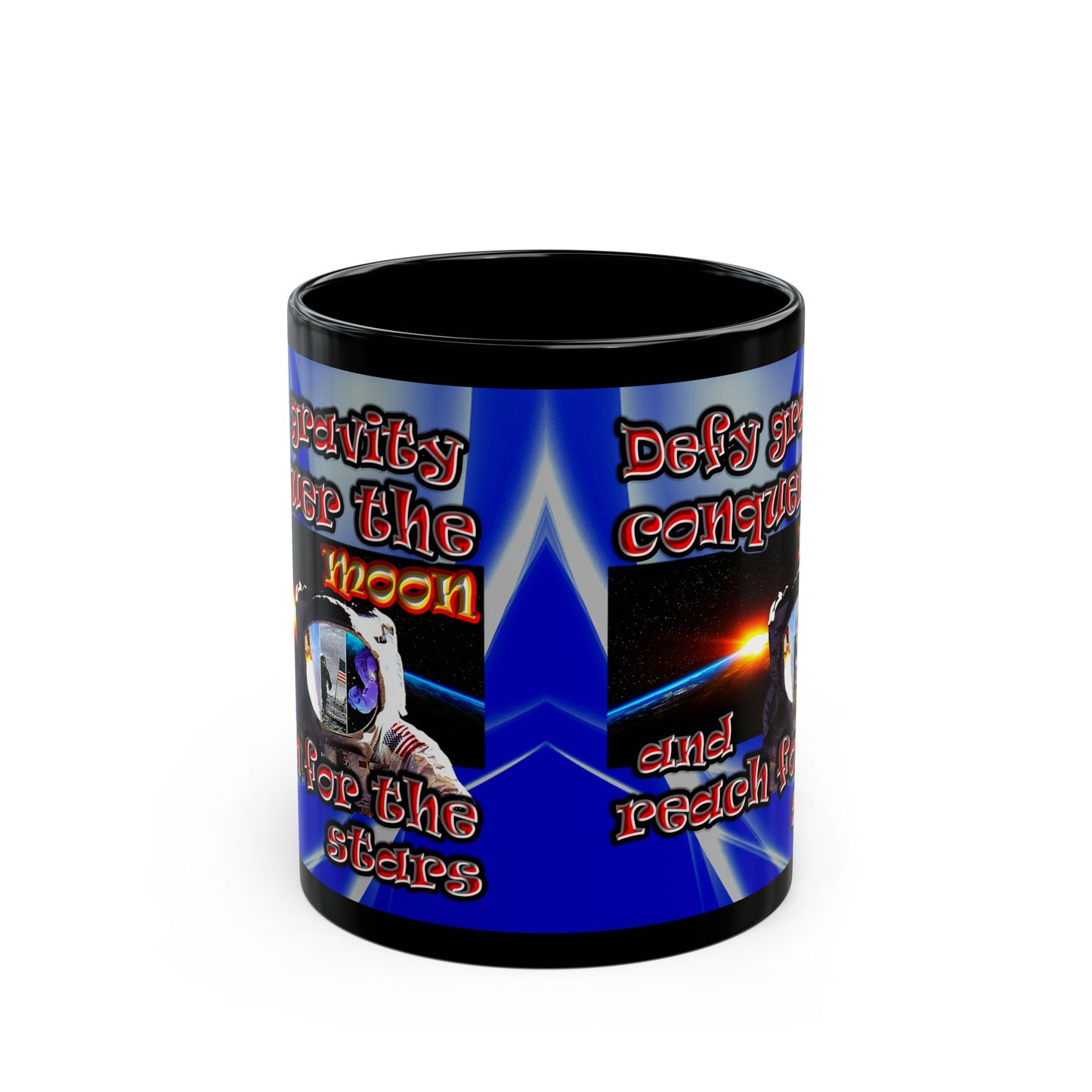 defy conquer reach - Black Mug (blue-white wave)