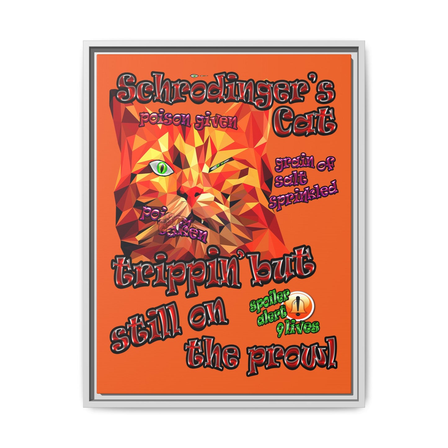 schrodinger's cat - framed canvas art (orange)