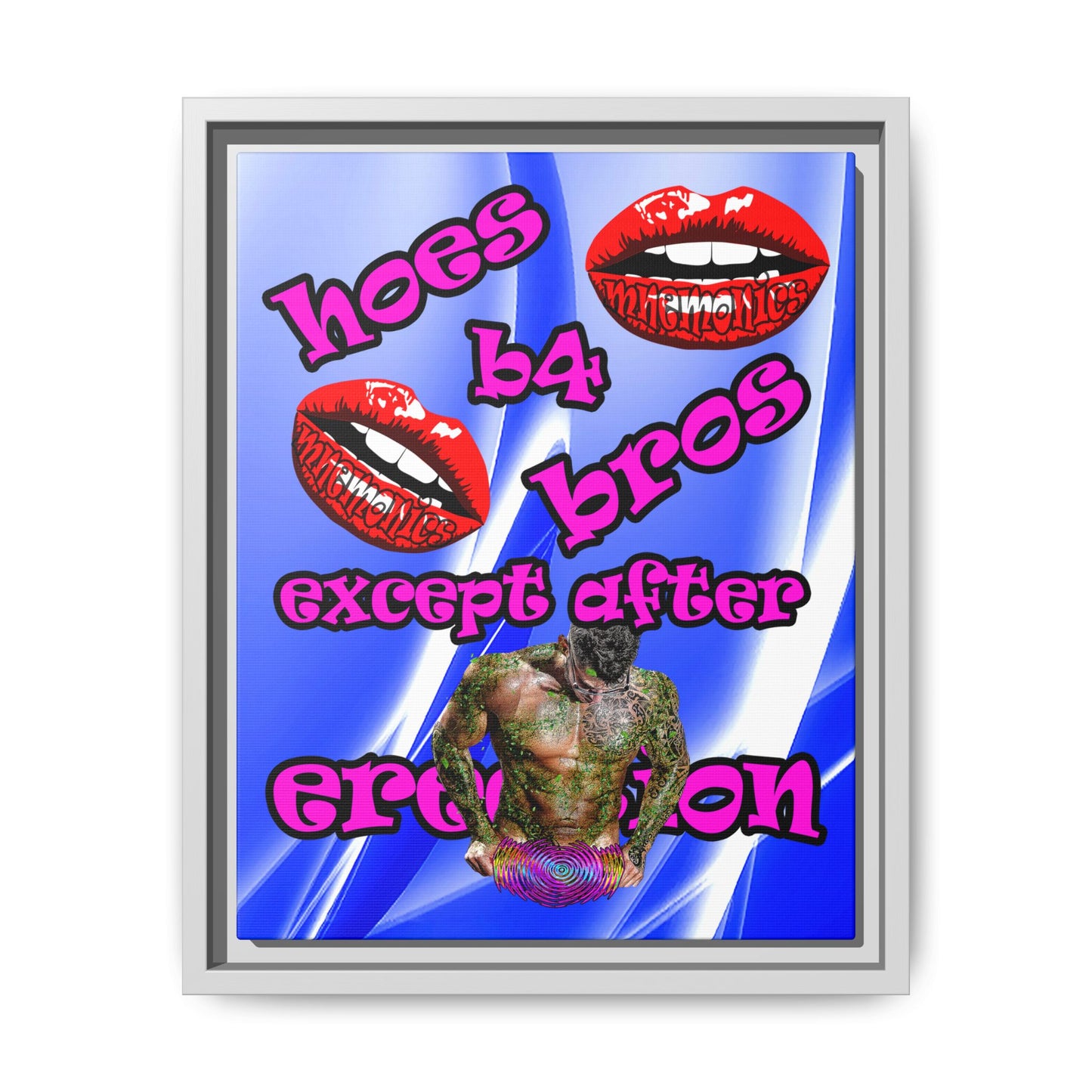 hoes b4 bros - framed canvas art (blue-white wave)