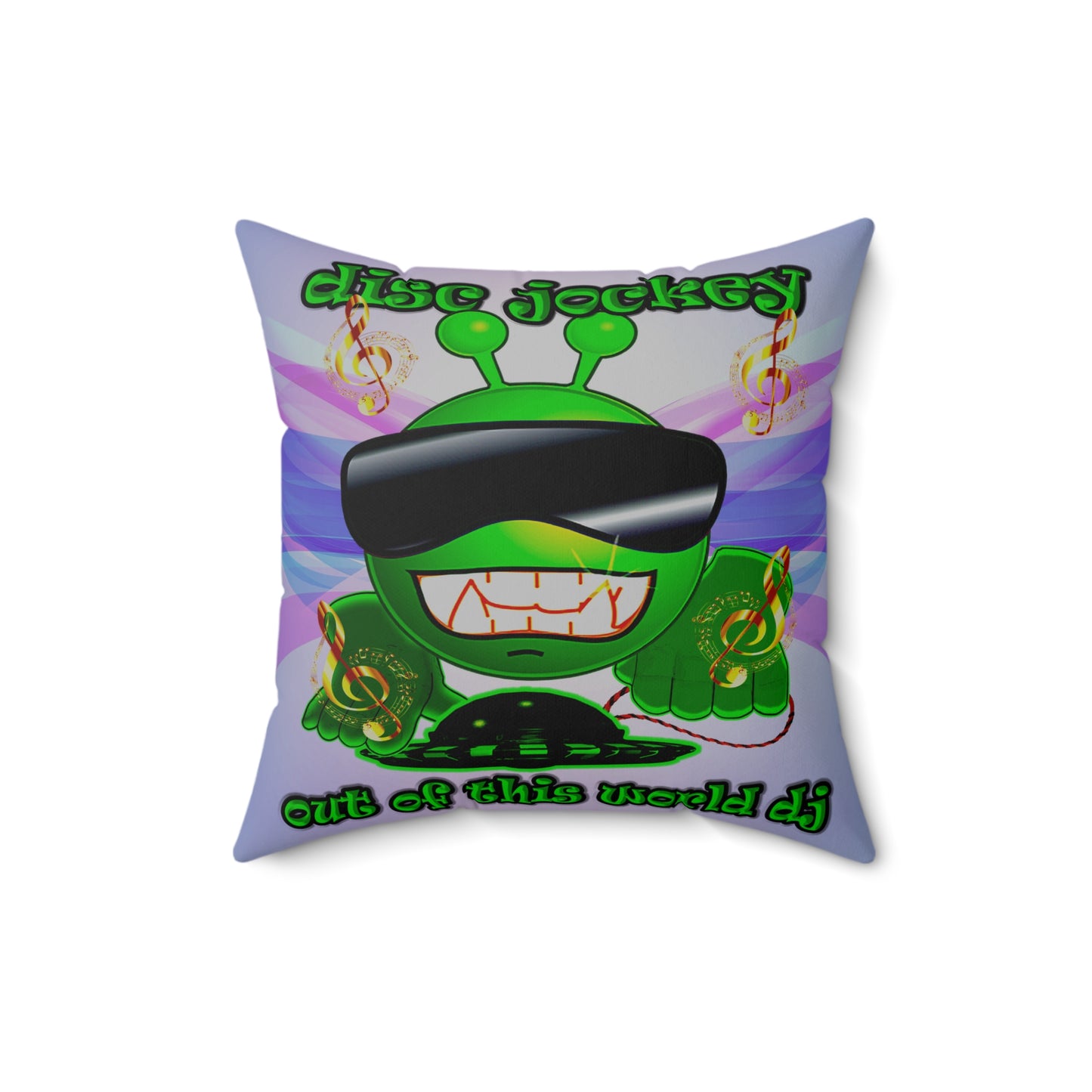disc jockey - Spun Polyester Square Pillow - (light blue-pink wave)