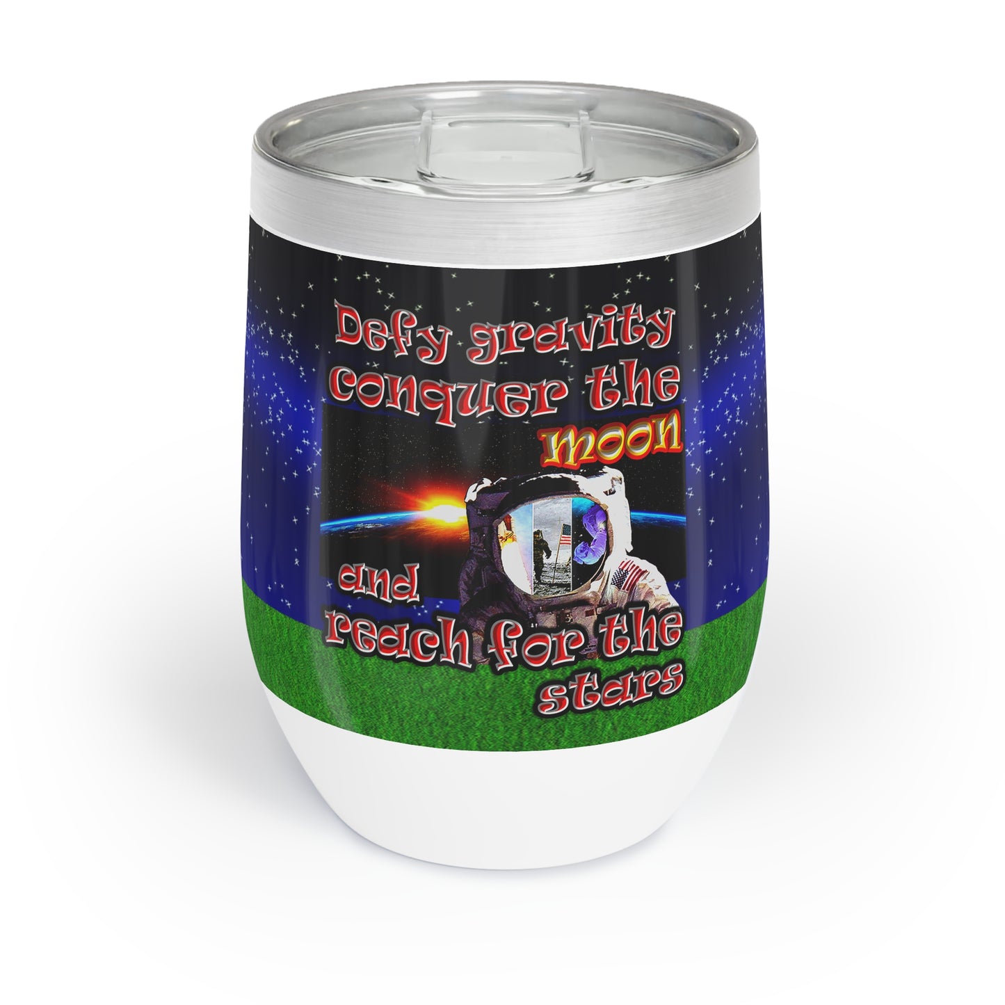 defy conquer reach - Chill Wine Tumbler ('snoops' background)