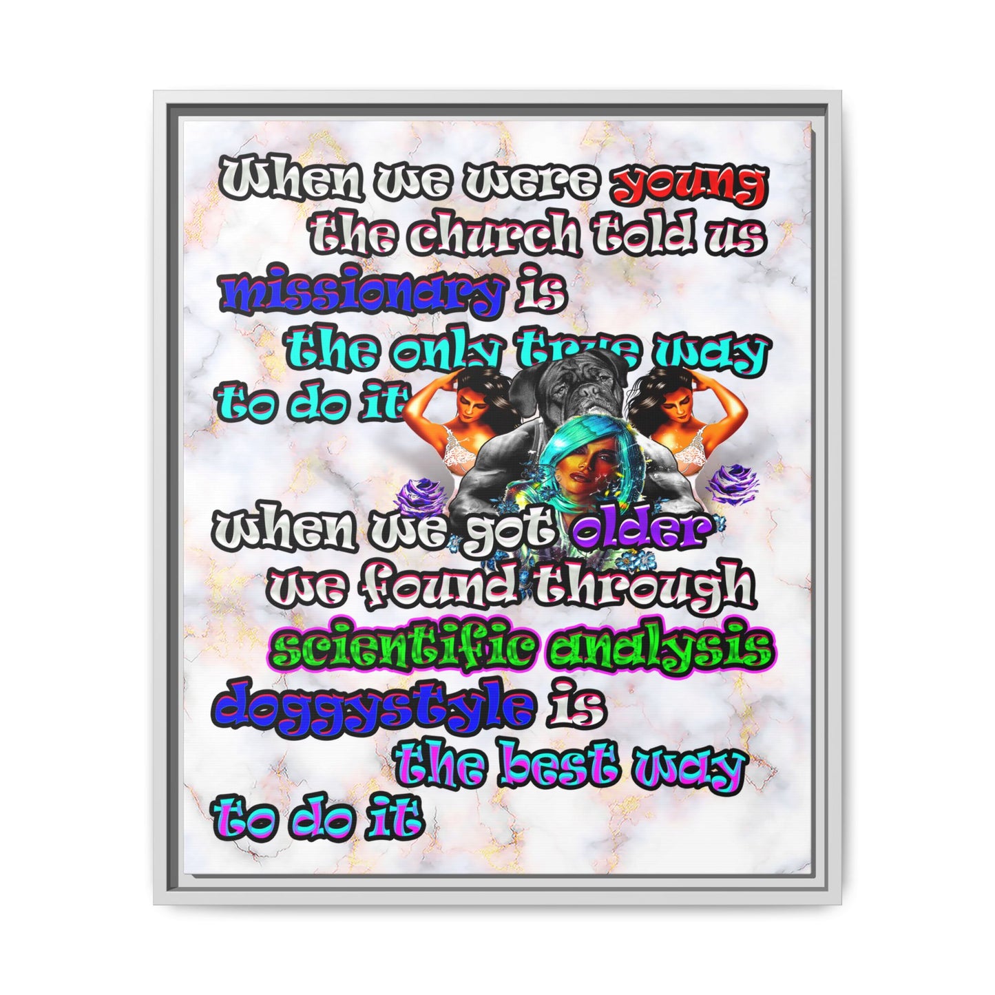 doggystyle - framed canvas art (white marble)