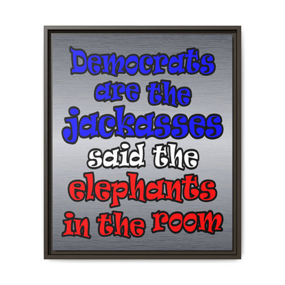 donkeys and elephants - framed canvas art (brushed nickel)