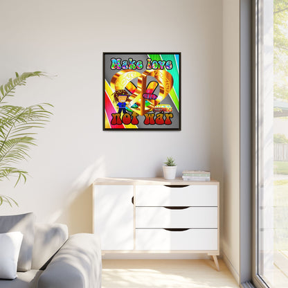 love peace - framed canvas art (rainbow split)