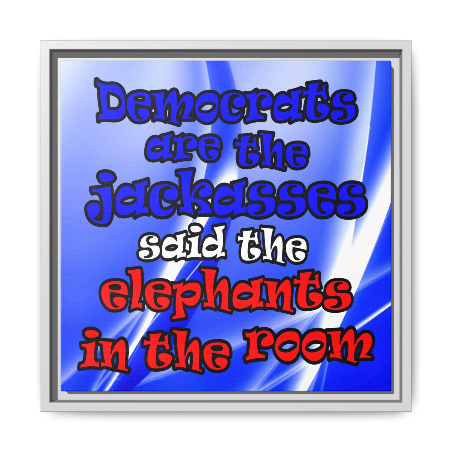 donkeys and elephants - framed canvas art (blue-white wave)