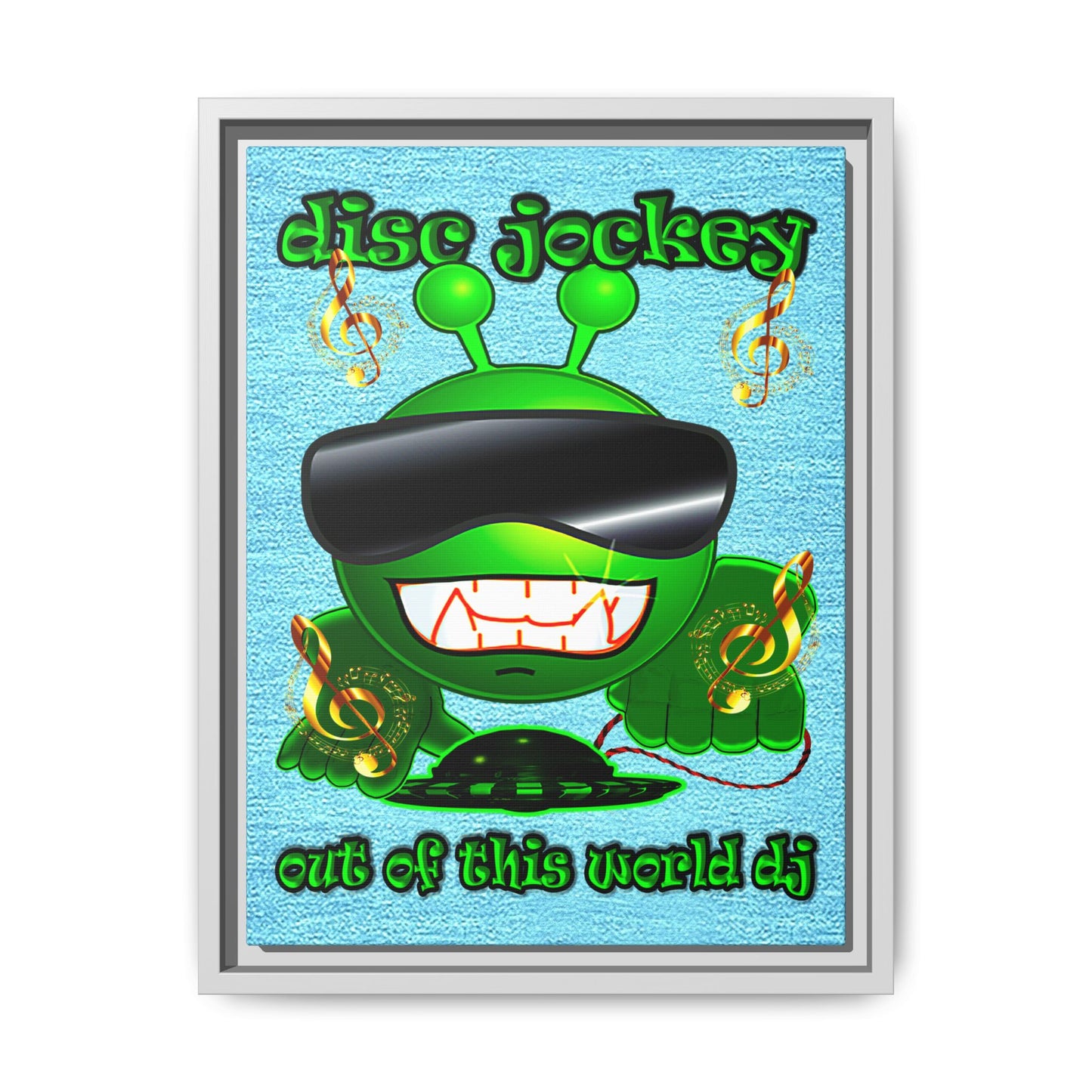 disc jockey - framed canvas art (faded blue)