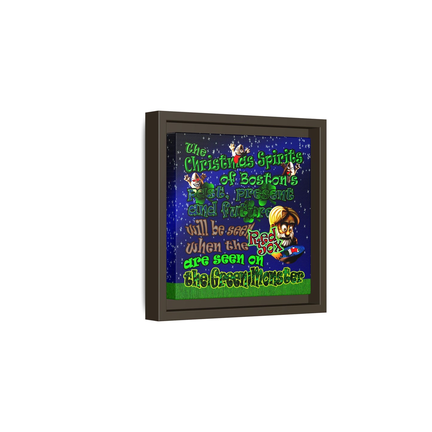 christmas spirits of boston - framed canvas art ('snoops' background)