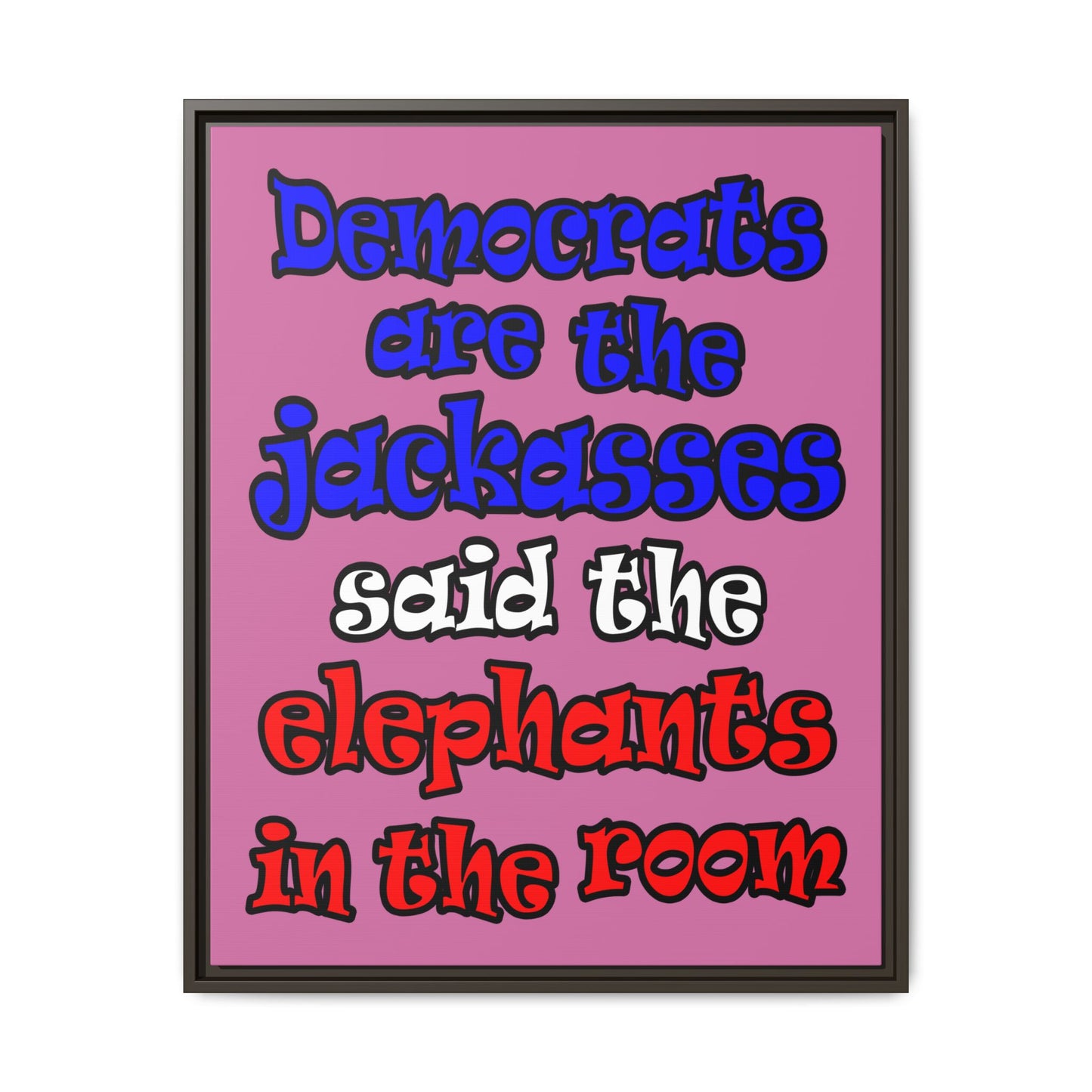 donkeys and elephants - framed canvas art (light pink)