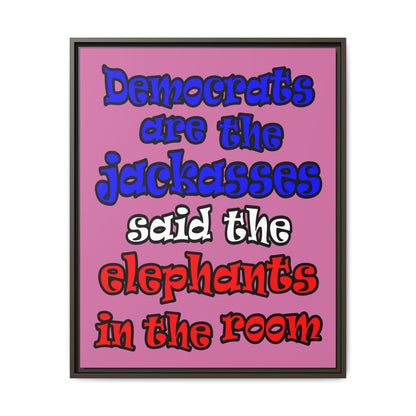 donkeys and elephants - framed canvas art (light pink)