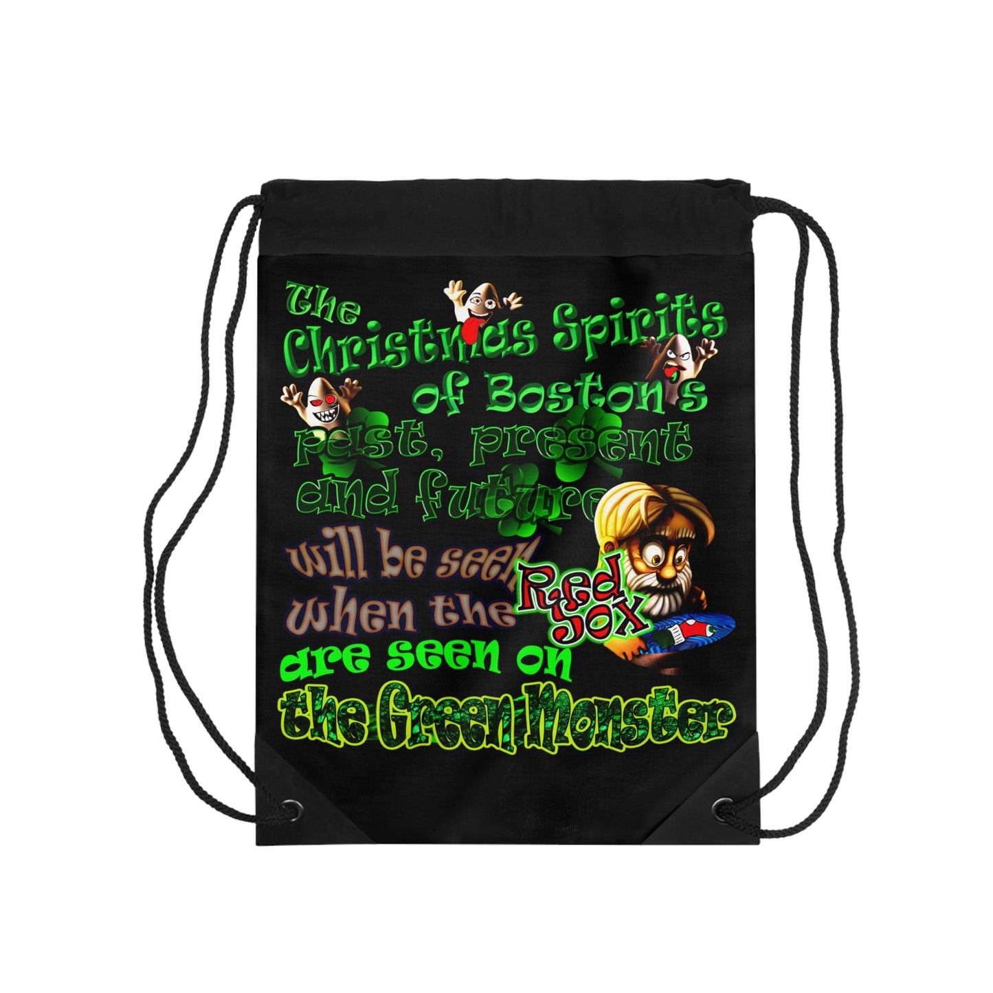 christmas spirits of boston - Drawstring Bag (black)