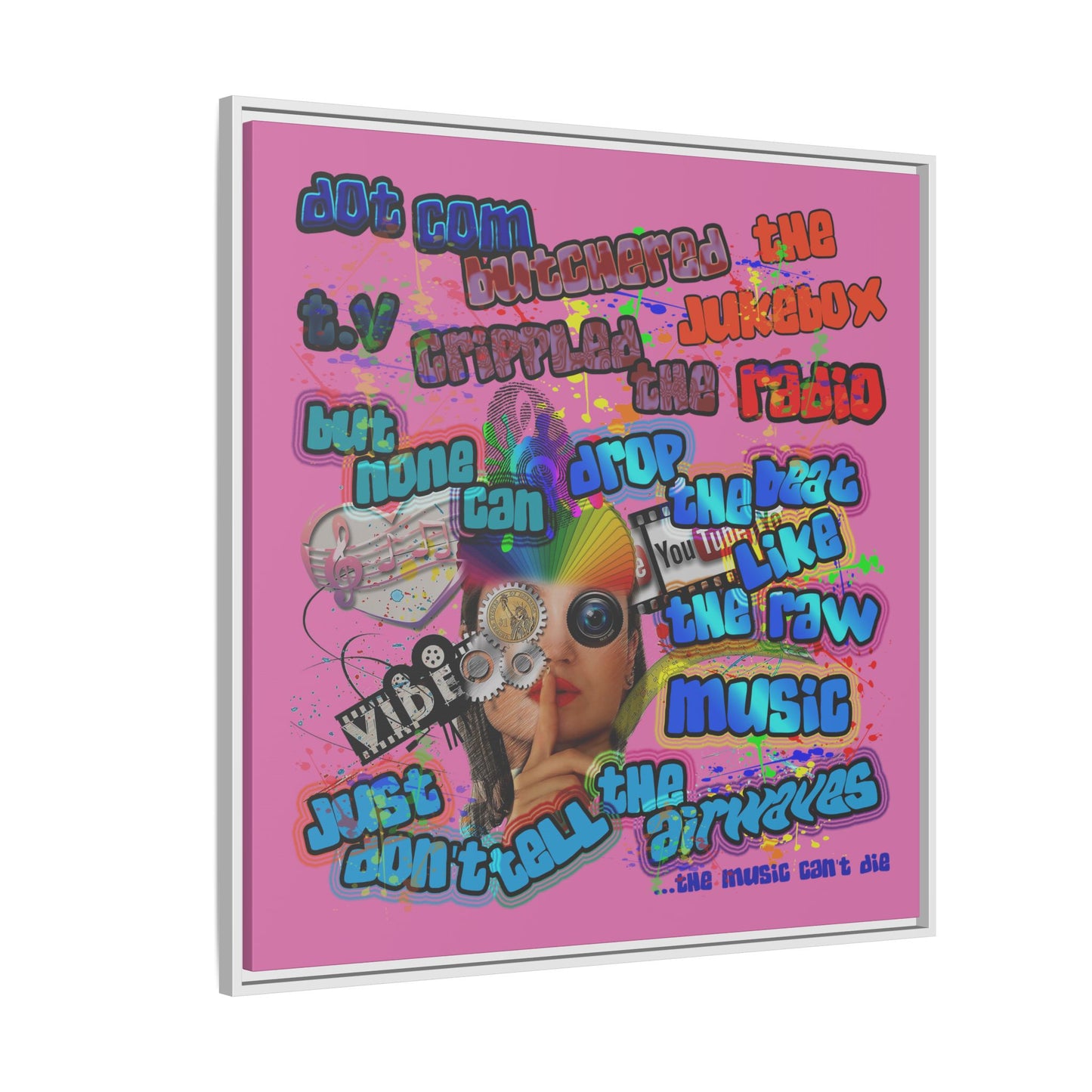 drop the beat - framed canvas art (light pink)