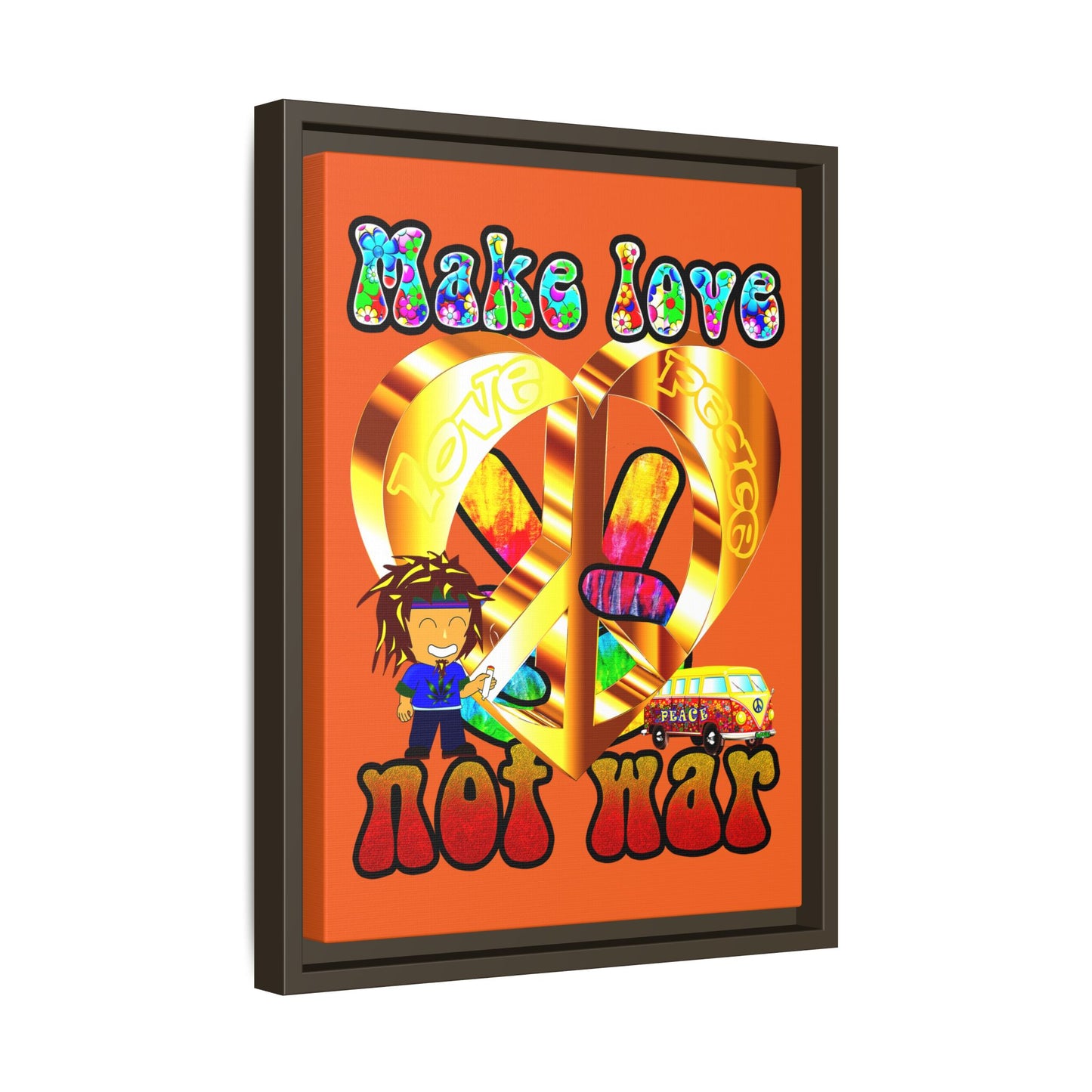 love peace - framed canvas art (orange)
