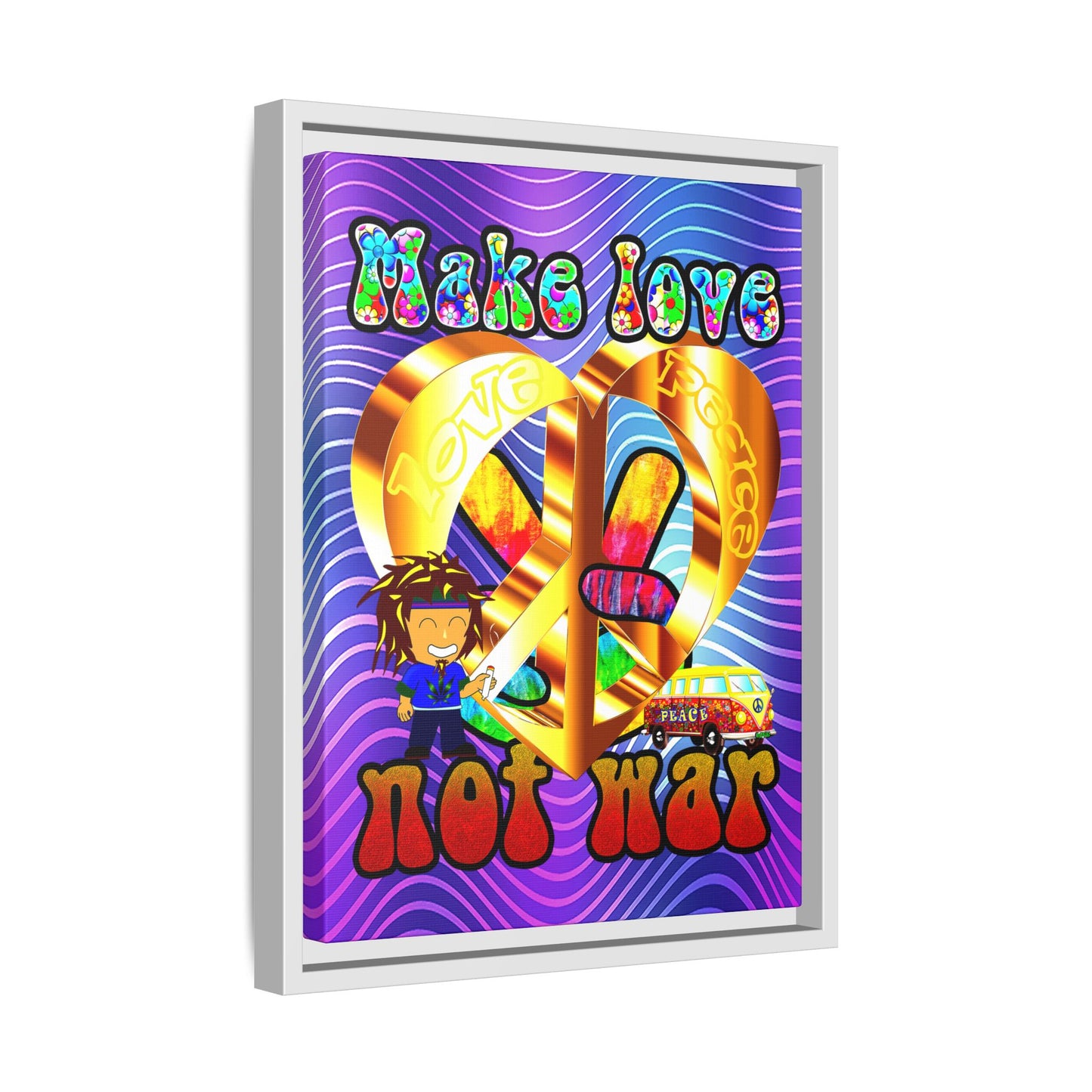 love peace - framed canvas art (purple wave)