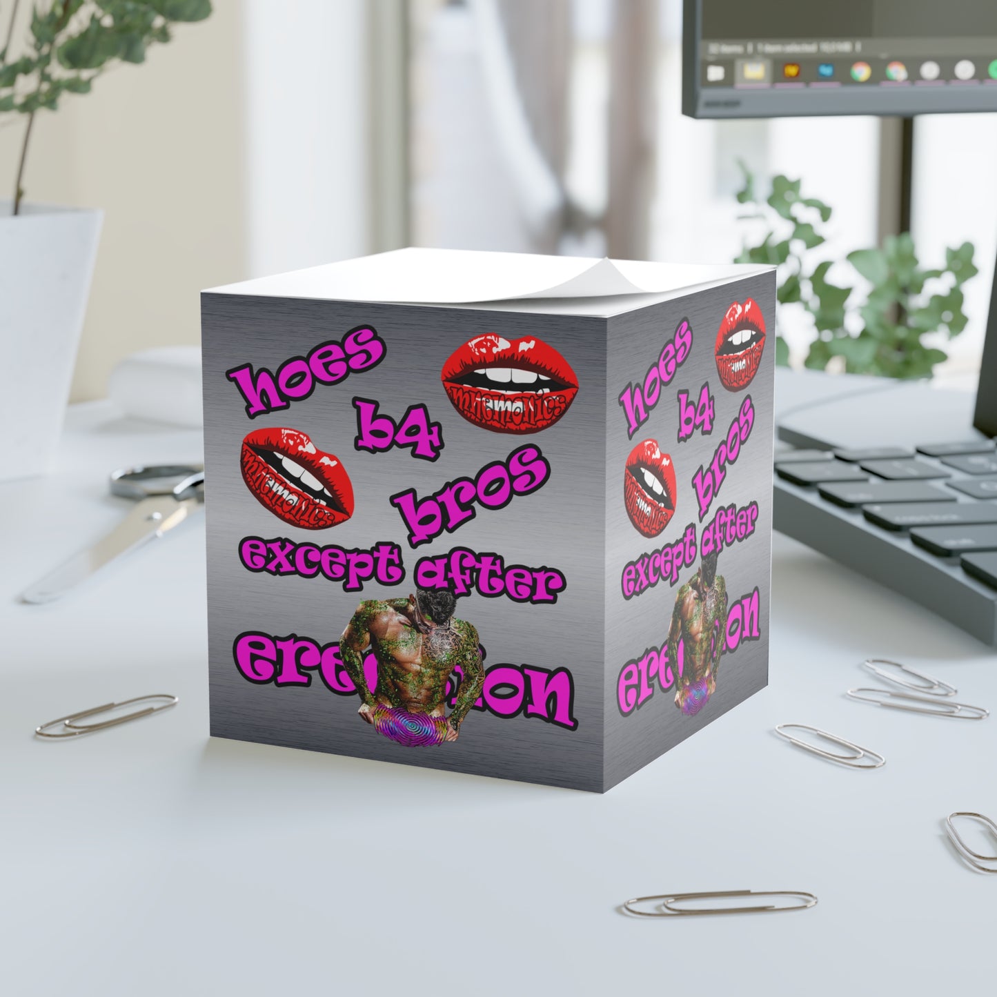 hoes b4 bros - note cube (brushed nickel)