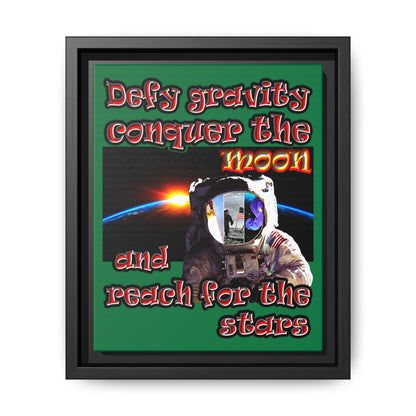 defy conquer reach - framed canvas art (dark green)