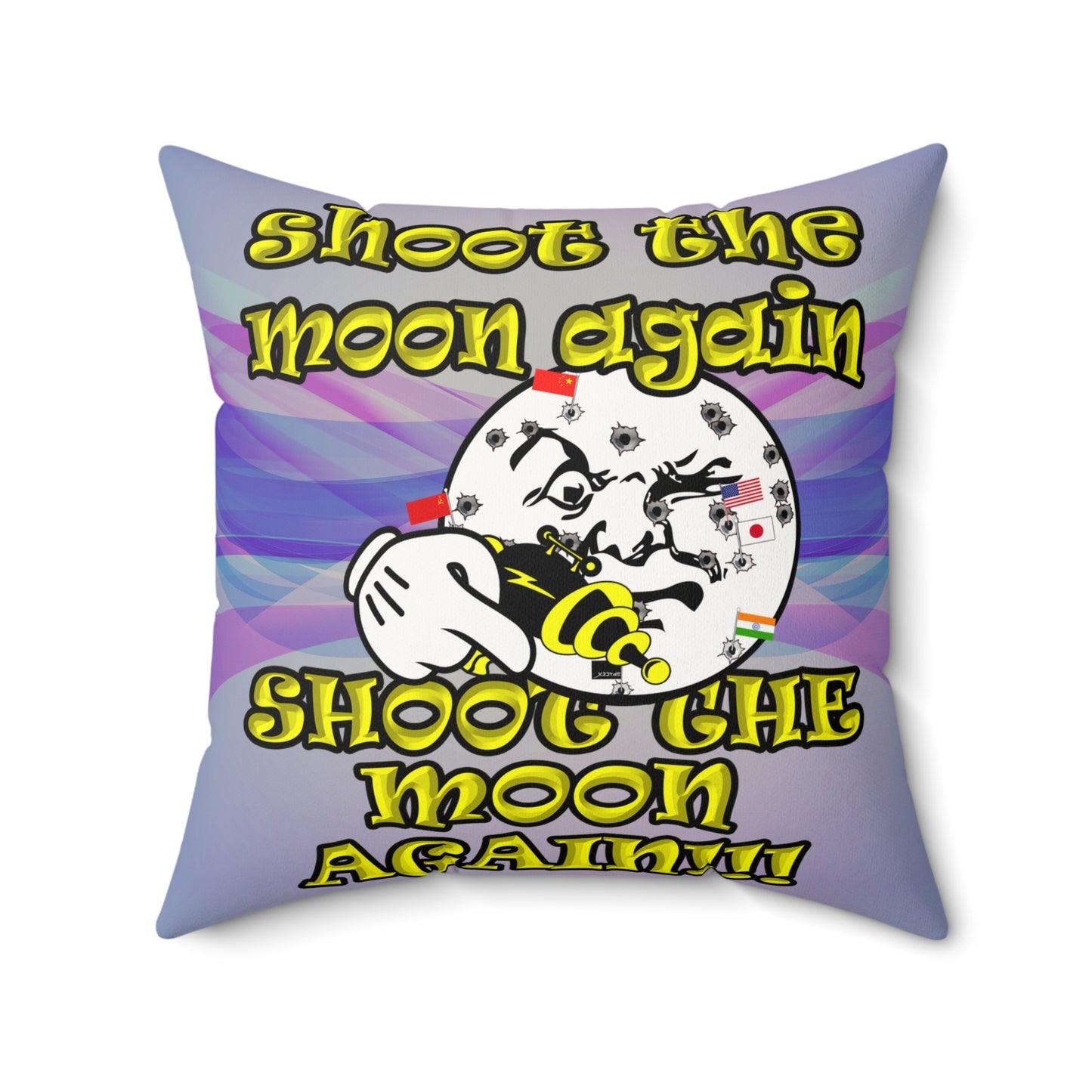 shoot the moon again - Faux Suede Square Pillow - (light blue-pink wave)