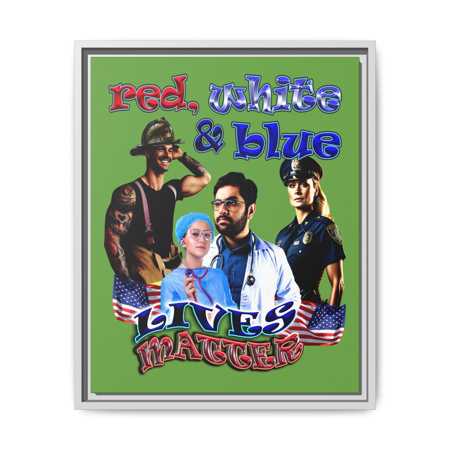 rw&b lives matter - framed canvas art (green)