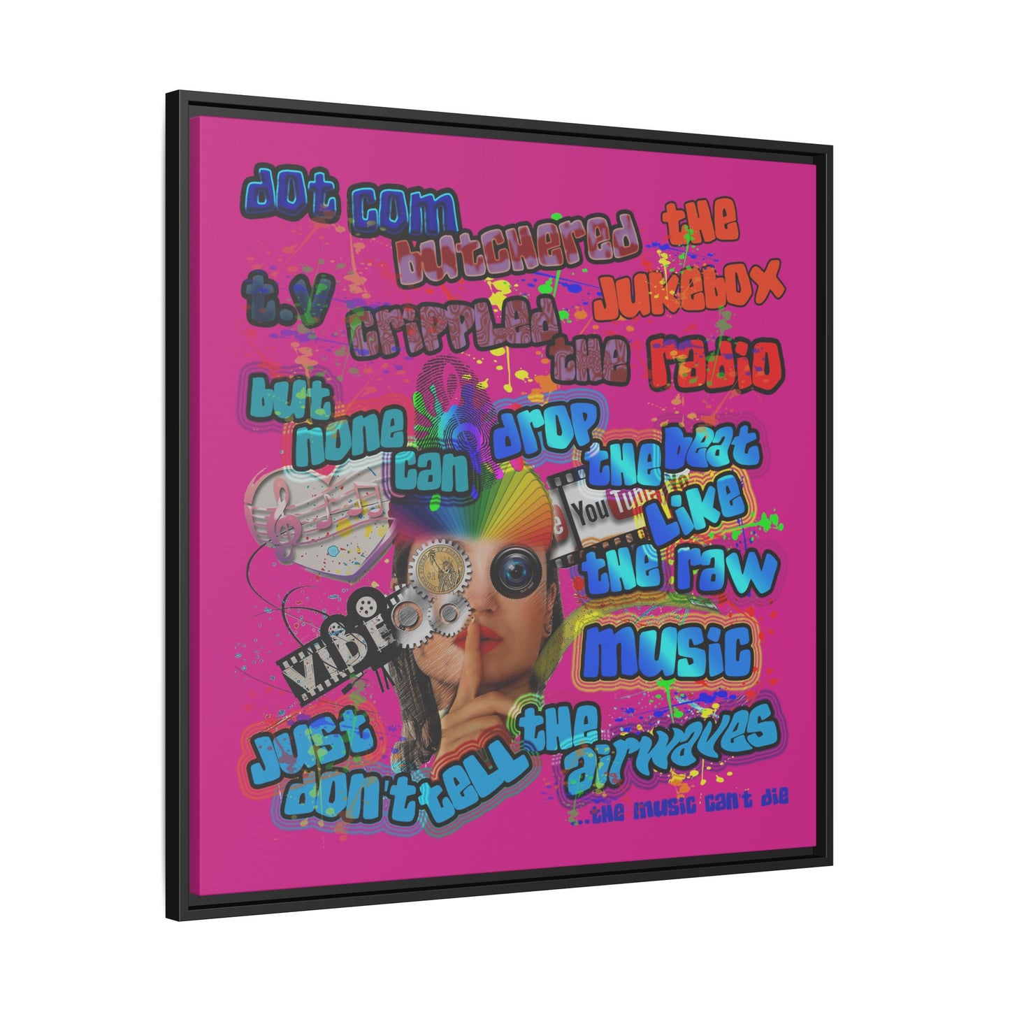 drop the beat - framed canvas art (pink)