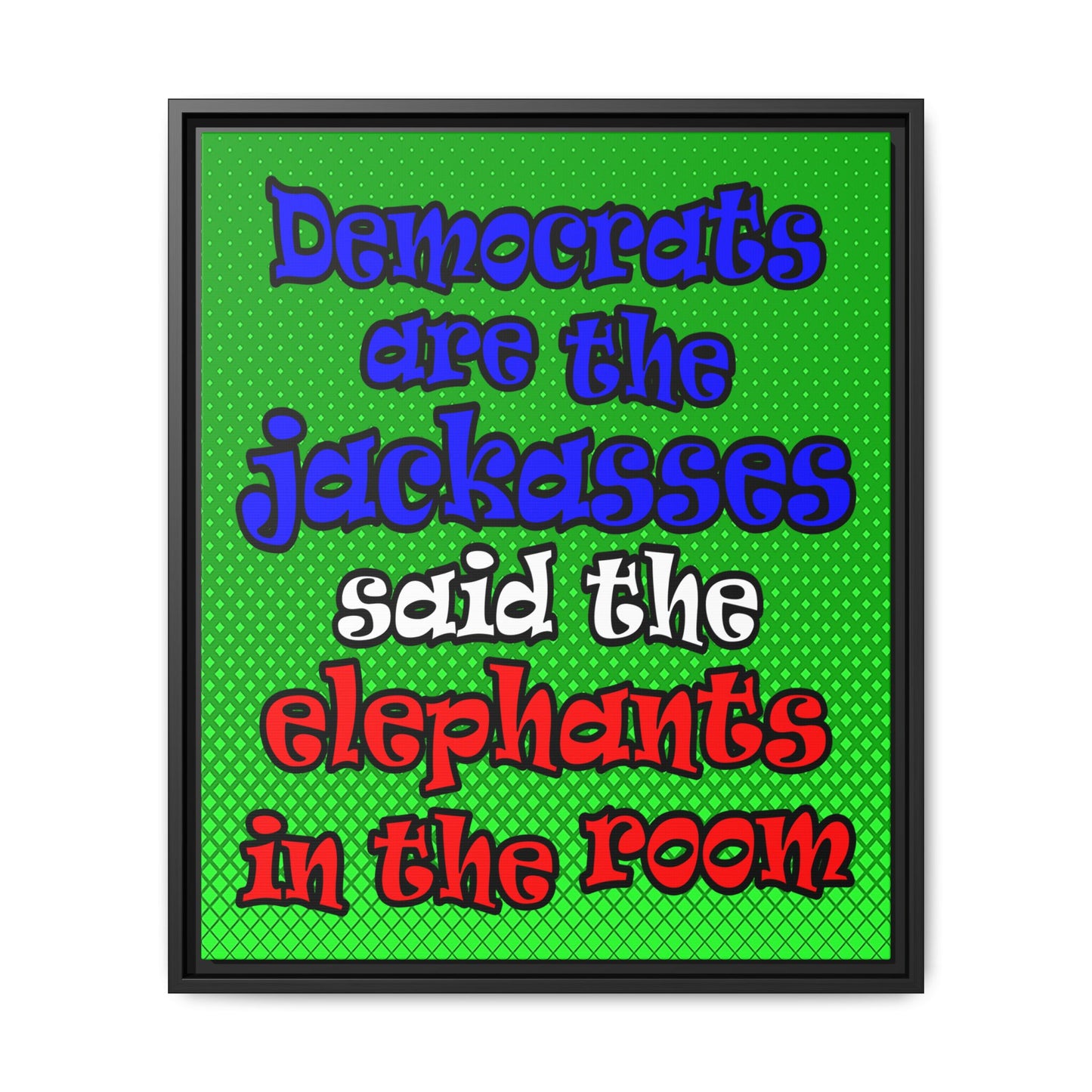 donkeys and elephants - framed canvas art (logo green)