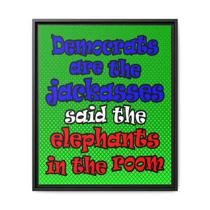 donkeys and elephants - framed canvas art (logo green)