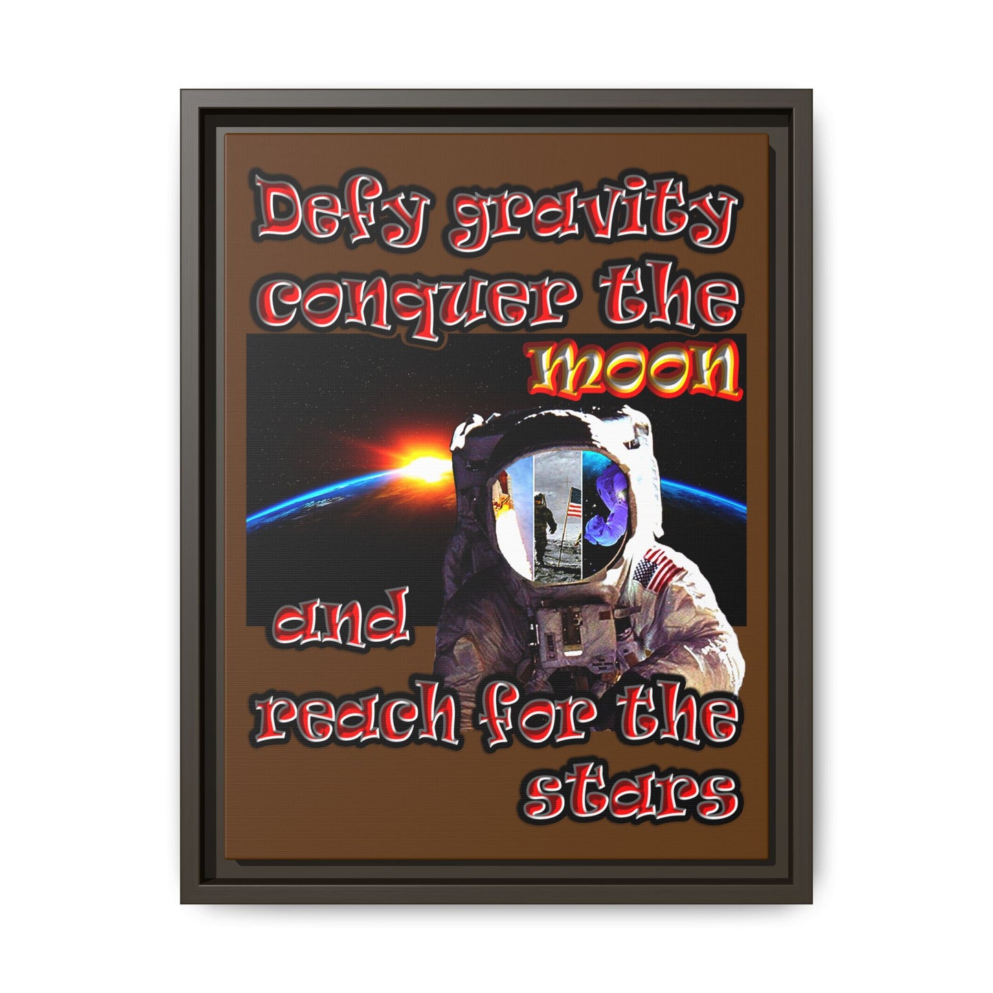 defy conquer reach - framed canvas art (brown)
