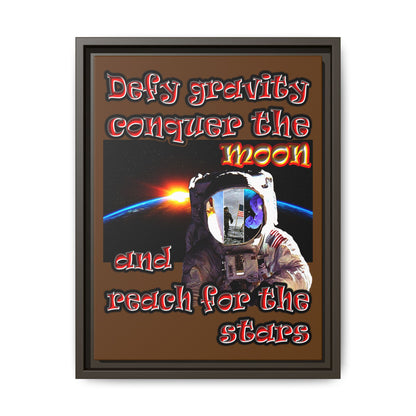 defy conquer reach - framed canvas art (brown)