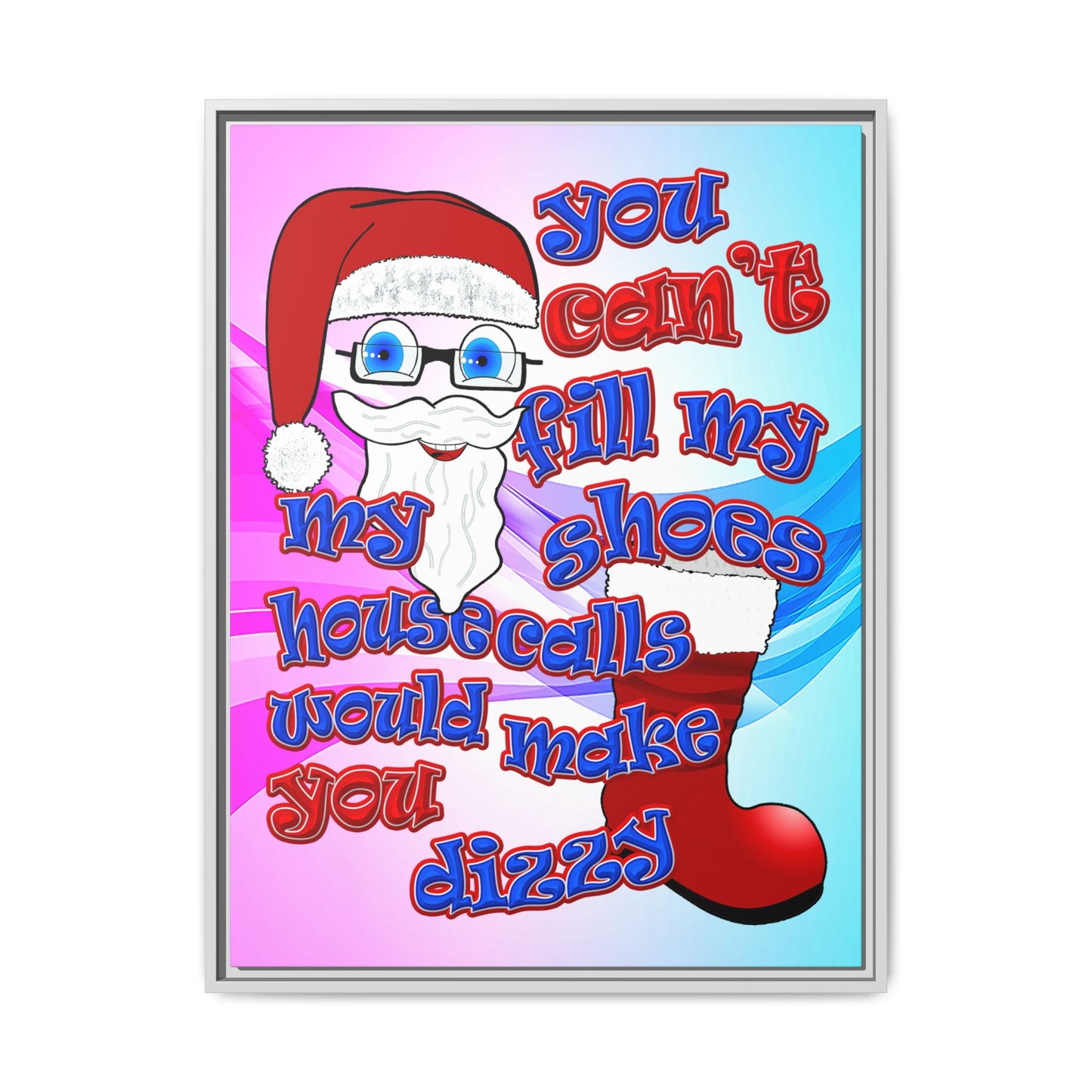 santa's shoes - framed canvas art (light blue-pink wave)