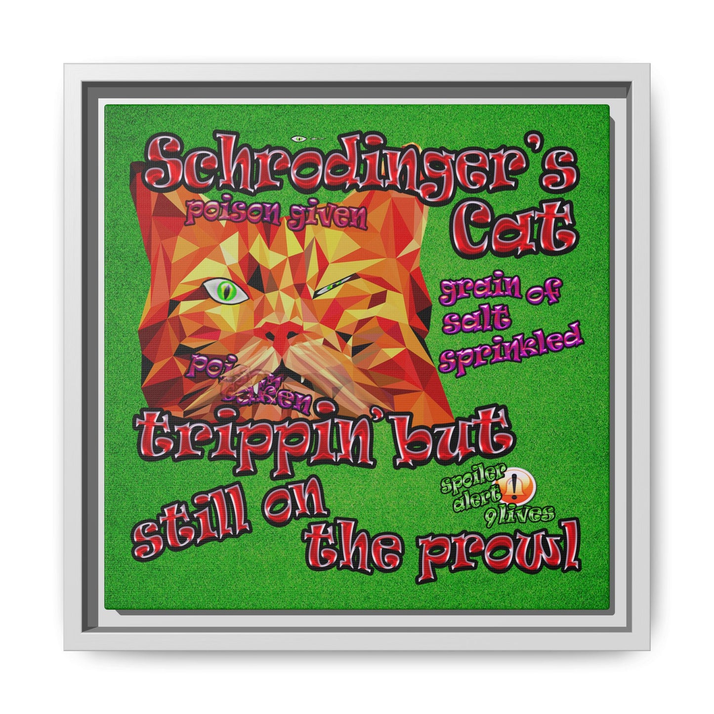 schrodinger's cat - framed canvas art (green turf)