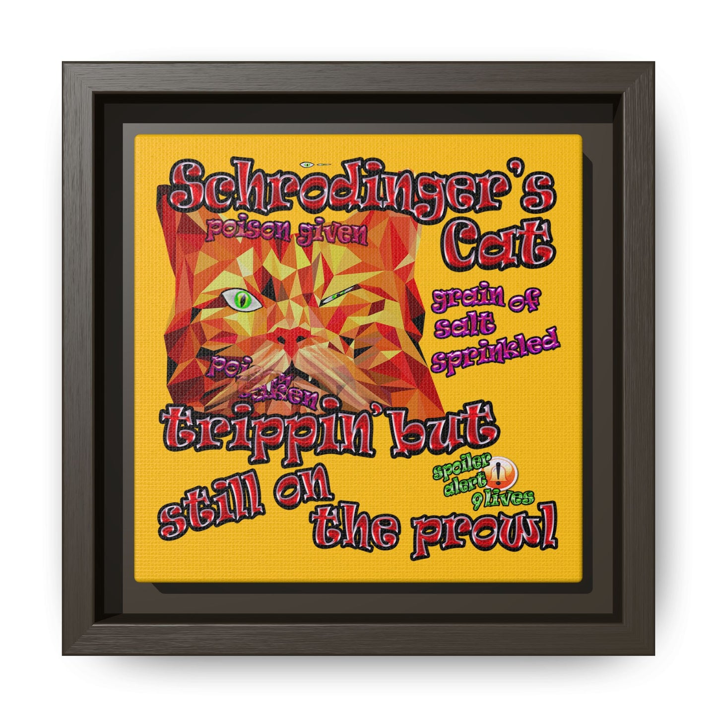 schrodinger's cat - framed canvas art (yellow)