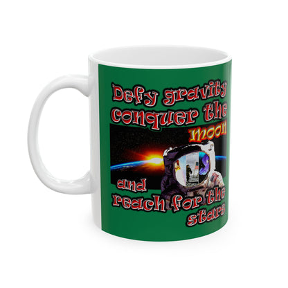 defy conquer reach - White Mug (dark green)