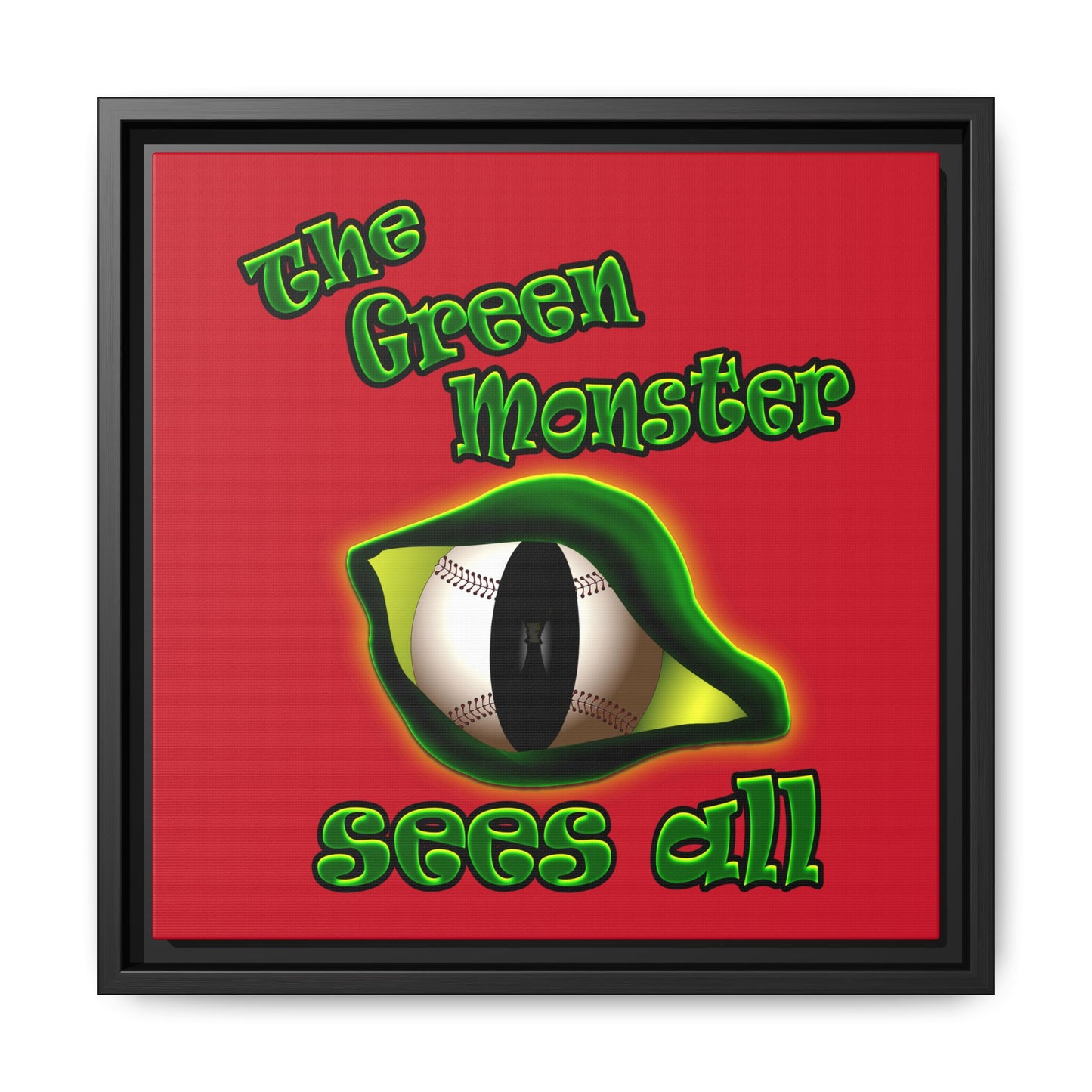 green monster - framed canvas art (dark red)
