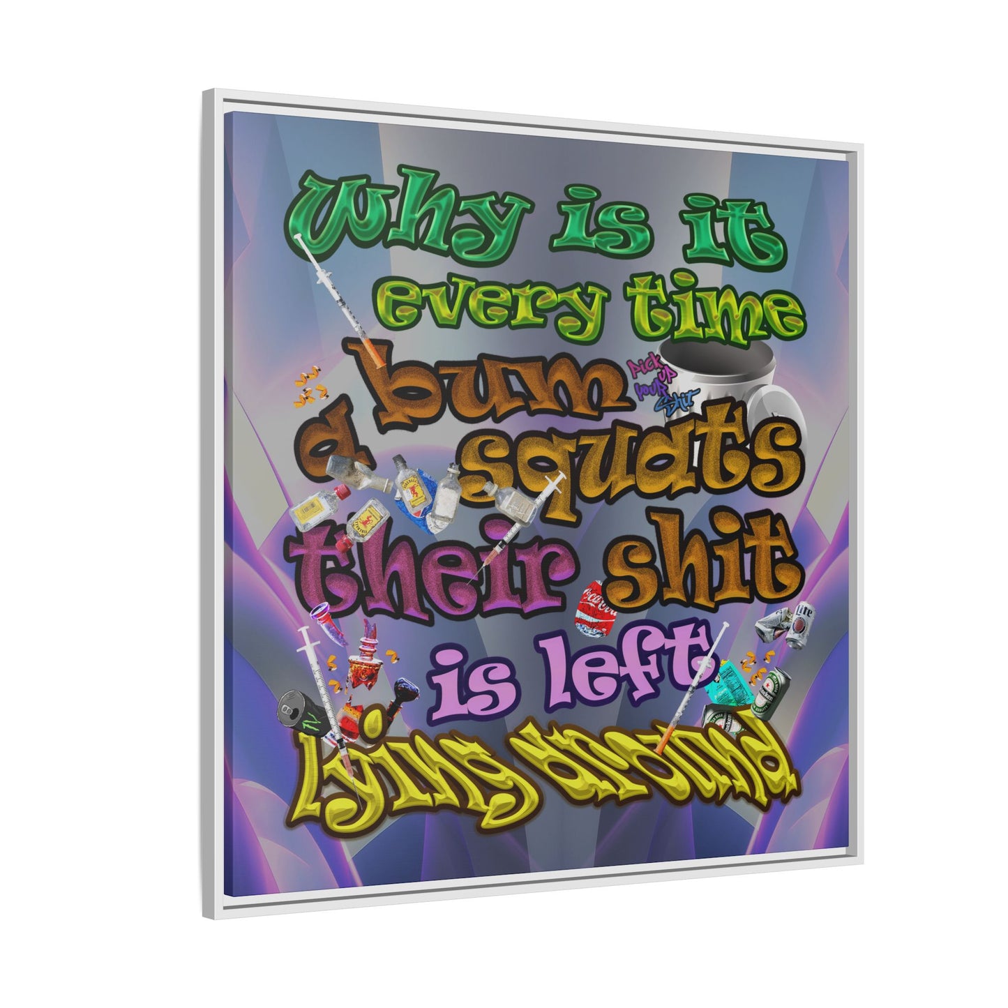 the bum's shit - framed canvas art (grey-pink wave)