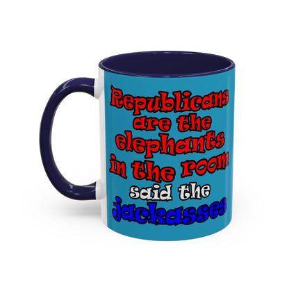 donkeys and elephants - Accent Mug (turquoise)